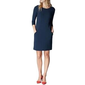 Boden Womens Jersey Knee Length Dress 6 Petite Blue 3/4 Sleeve Classic